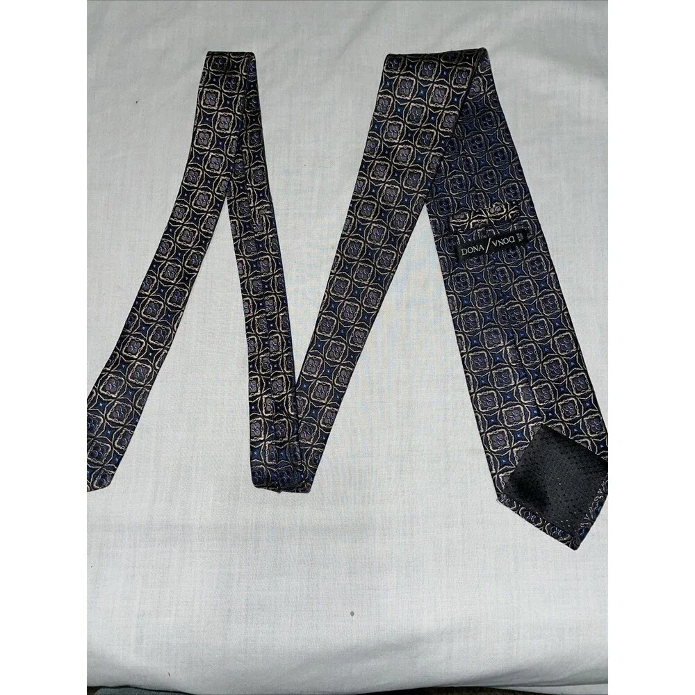 Dona Dona Jacquard Men’s Dress Tie Size 58” 3.5” Black Gold Silk Business Formal